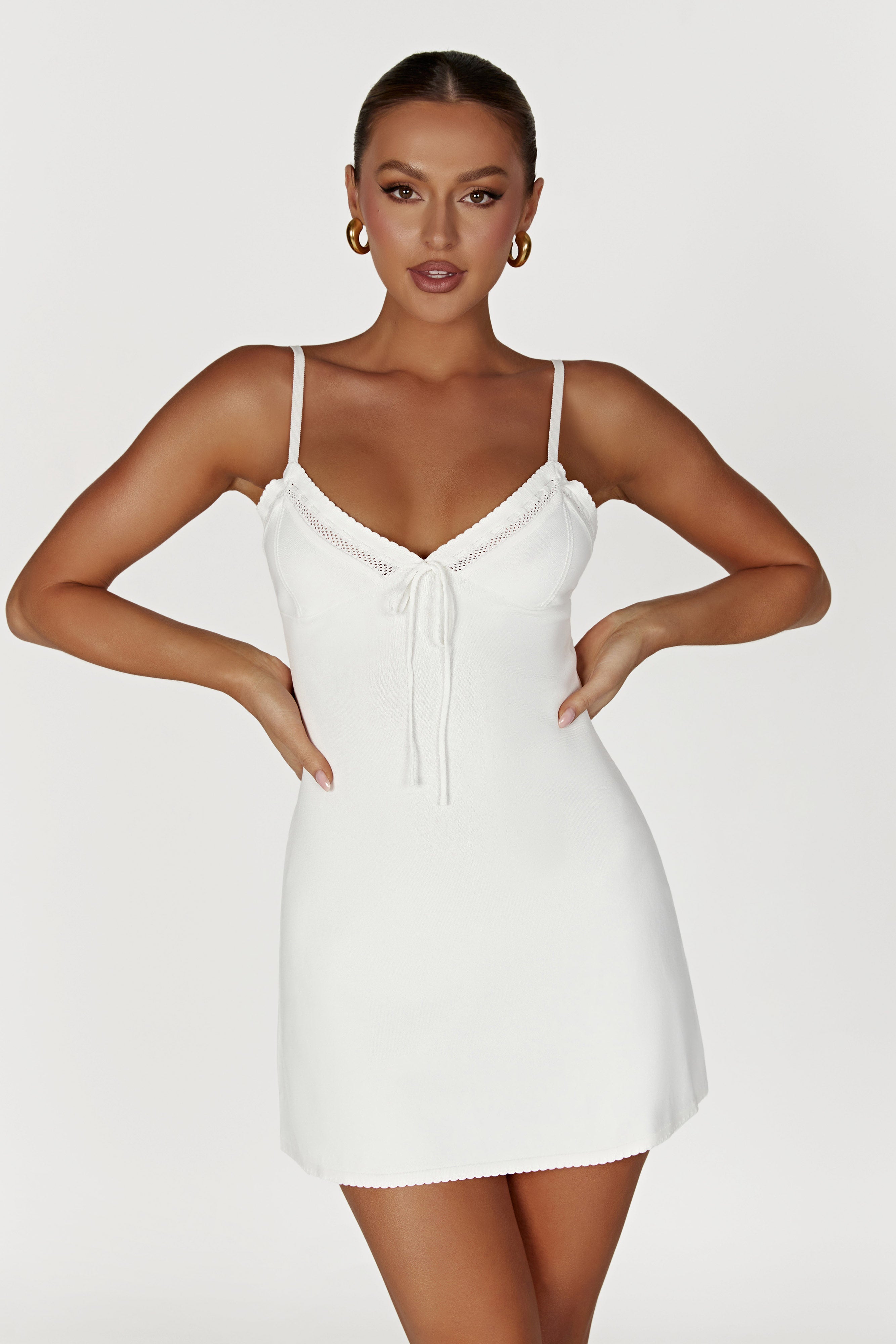 MESHKI Ellis Pointelle Knit Mini Dress - White