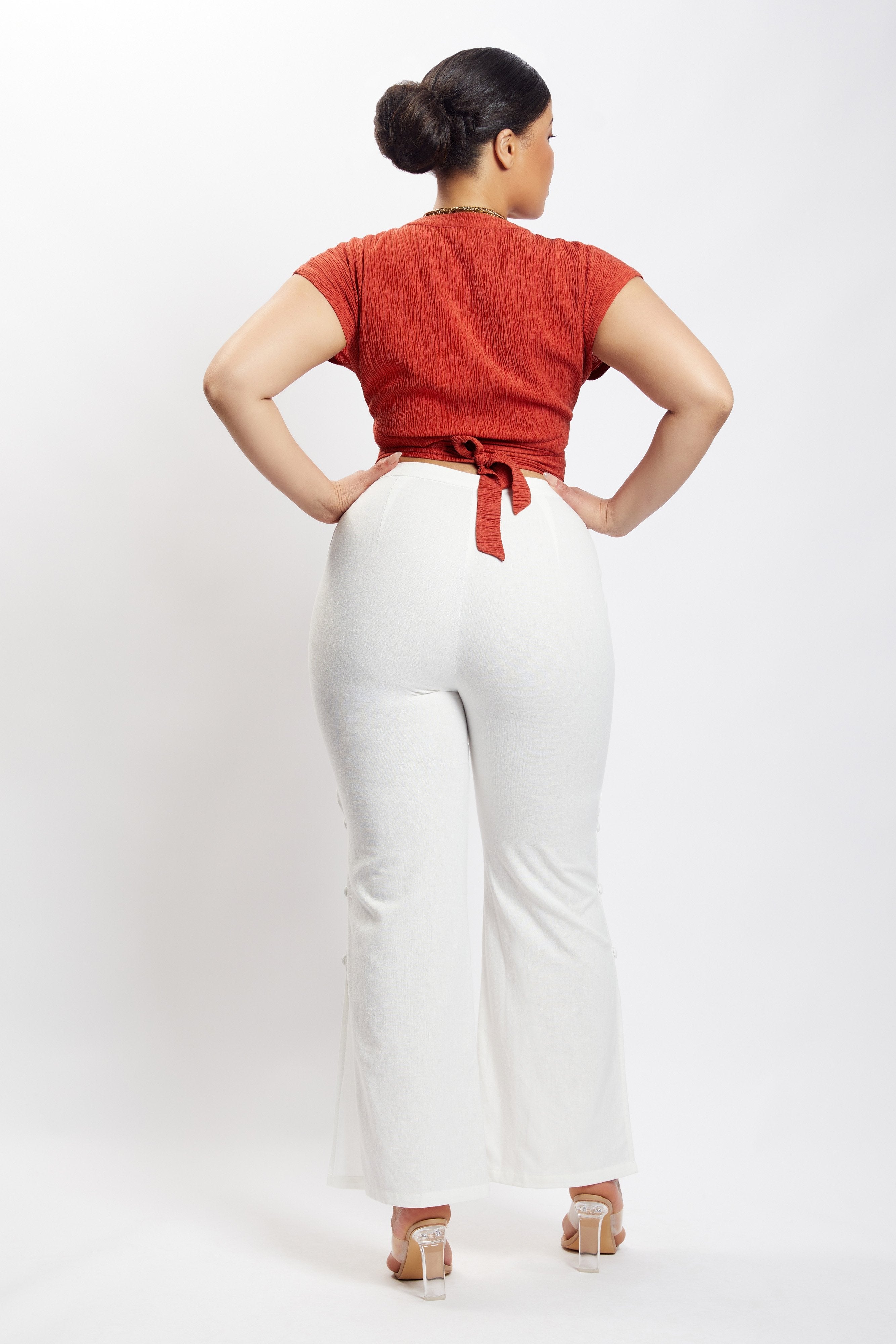 MESHKI Rosa Crinkle Satin Crop Top - Burnt Orange