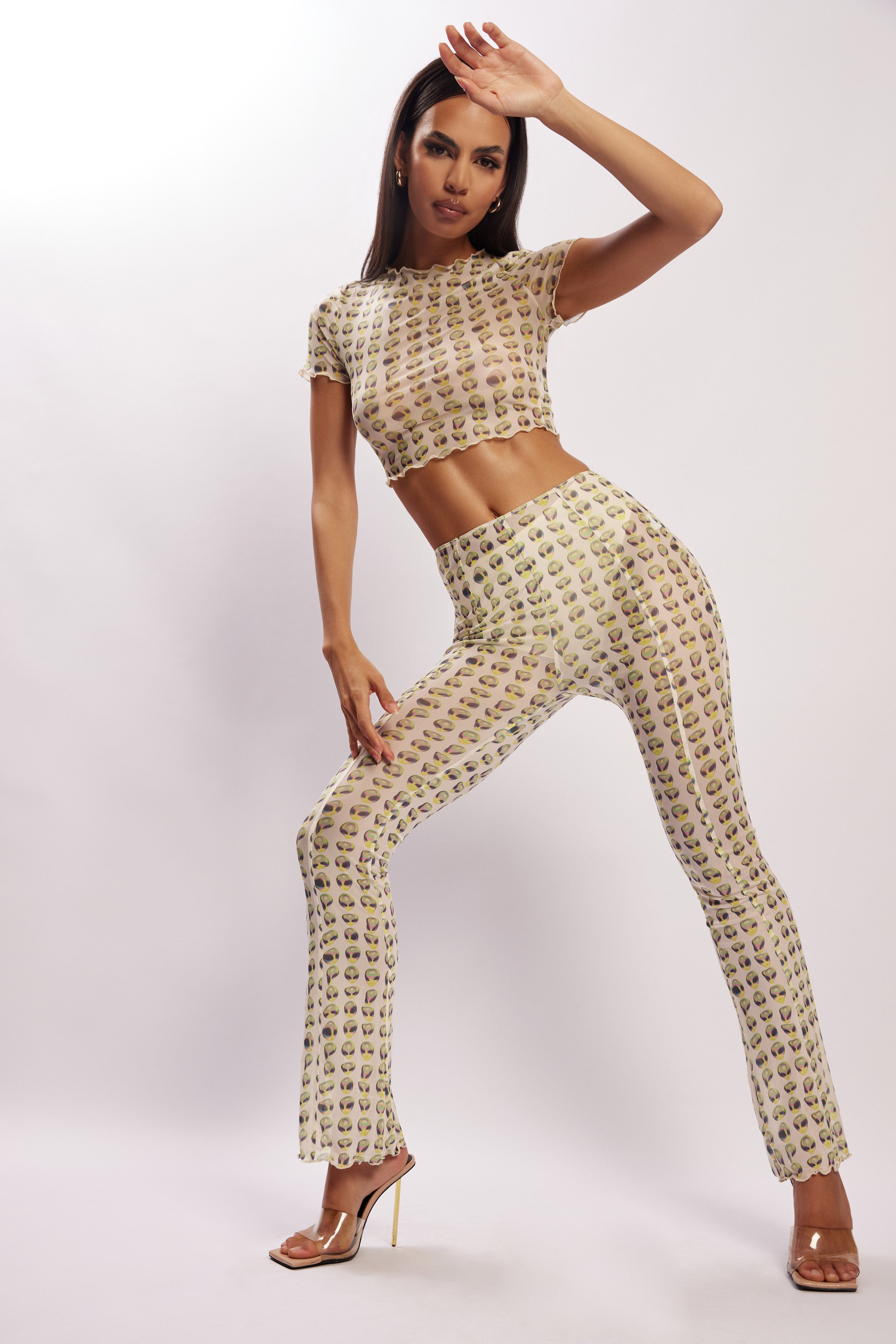 MESHKI Nora Mesh Crop T-Shirt - Alien Print
