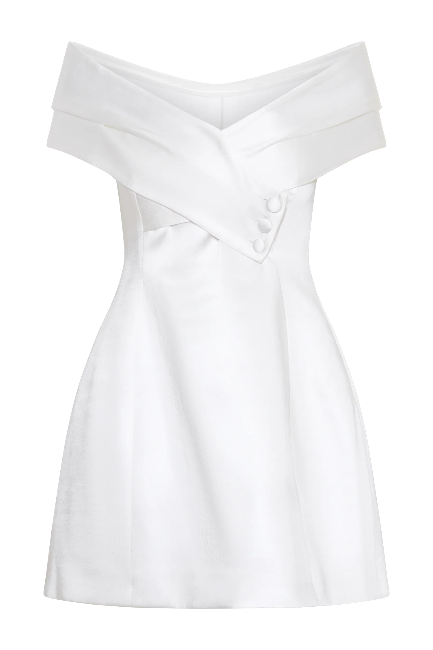 MESHKI Evita Satin Off Shoulder Mini Dress - White
