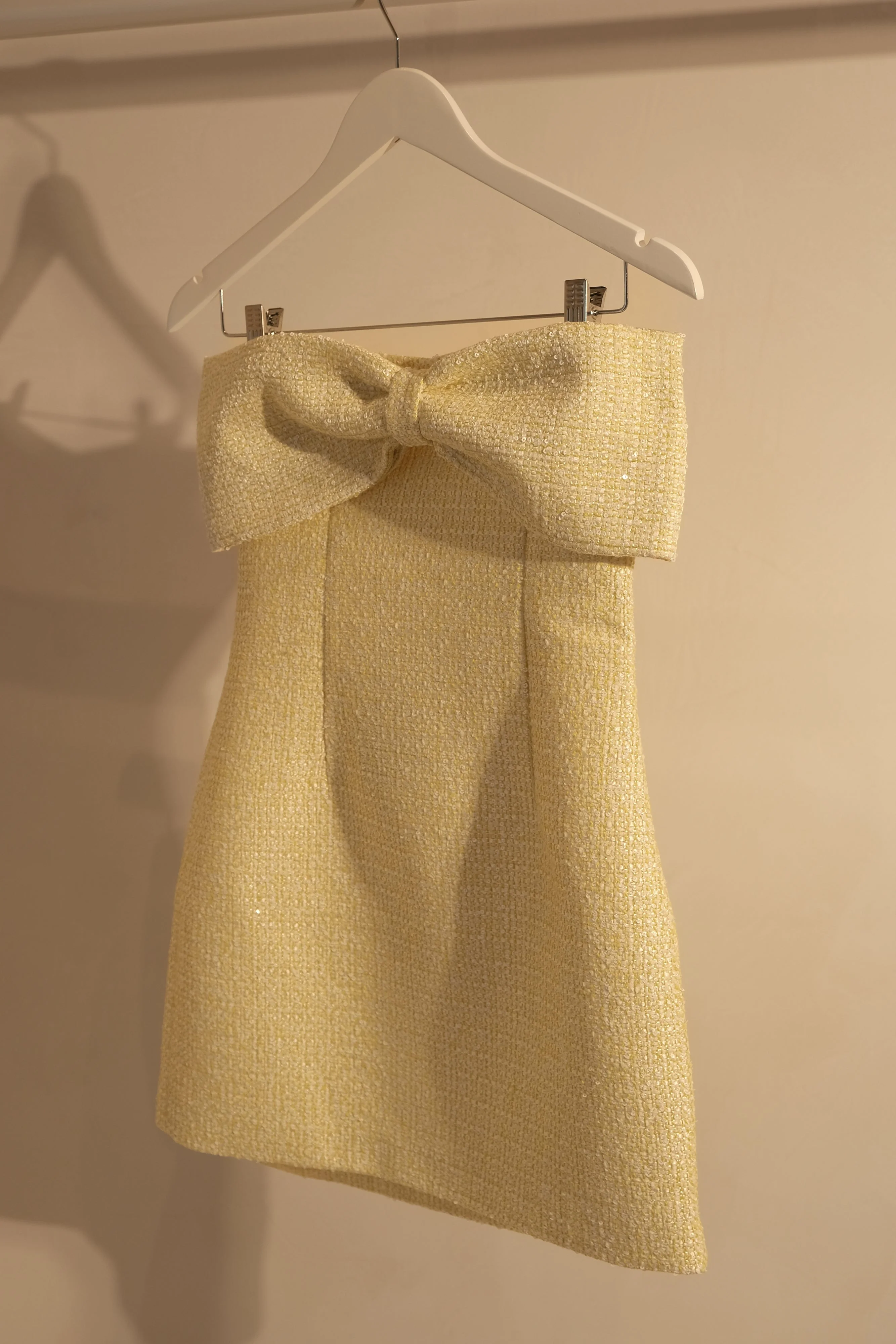 MESHKI Elizabeth Tweed Bow Mini Dress - Lemon
