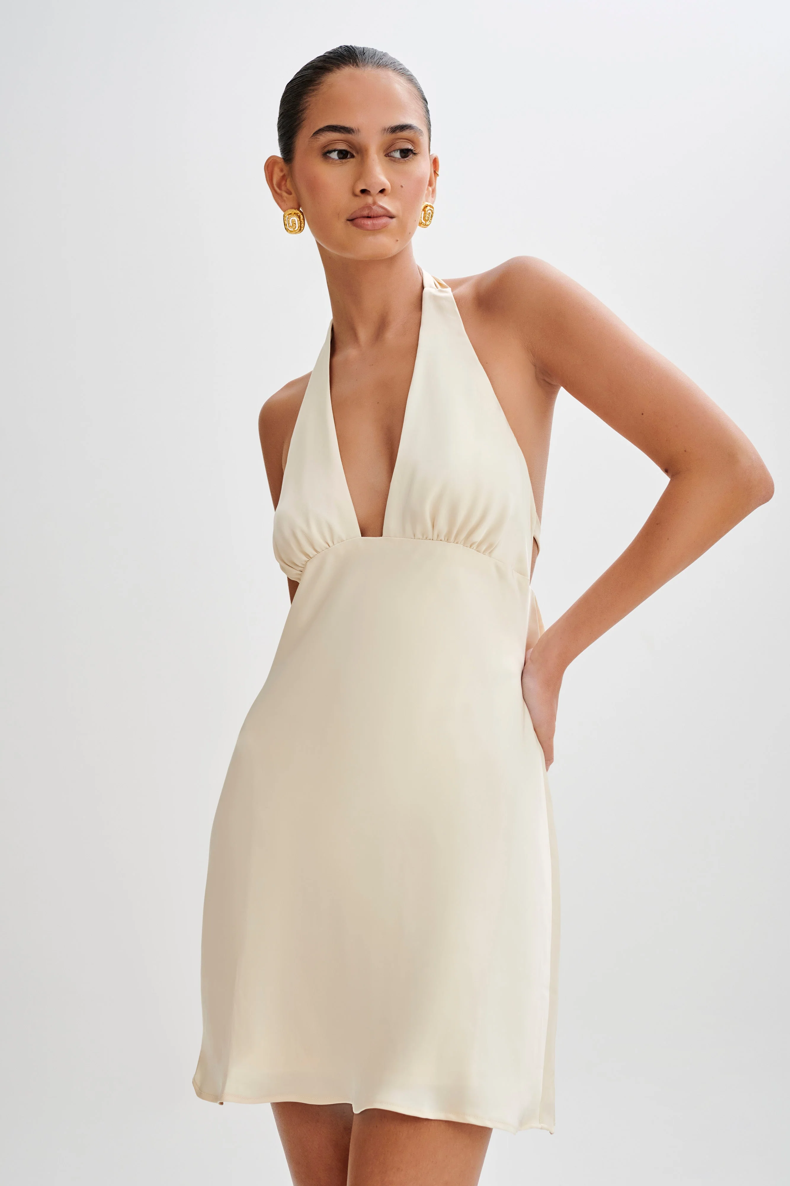 MESHKI Aimee Halter Mini Dress - Buttercream