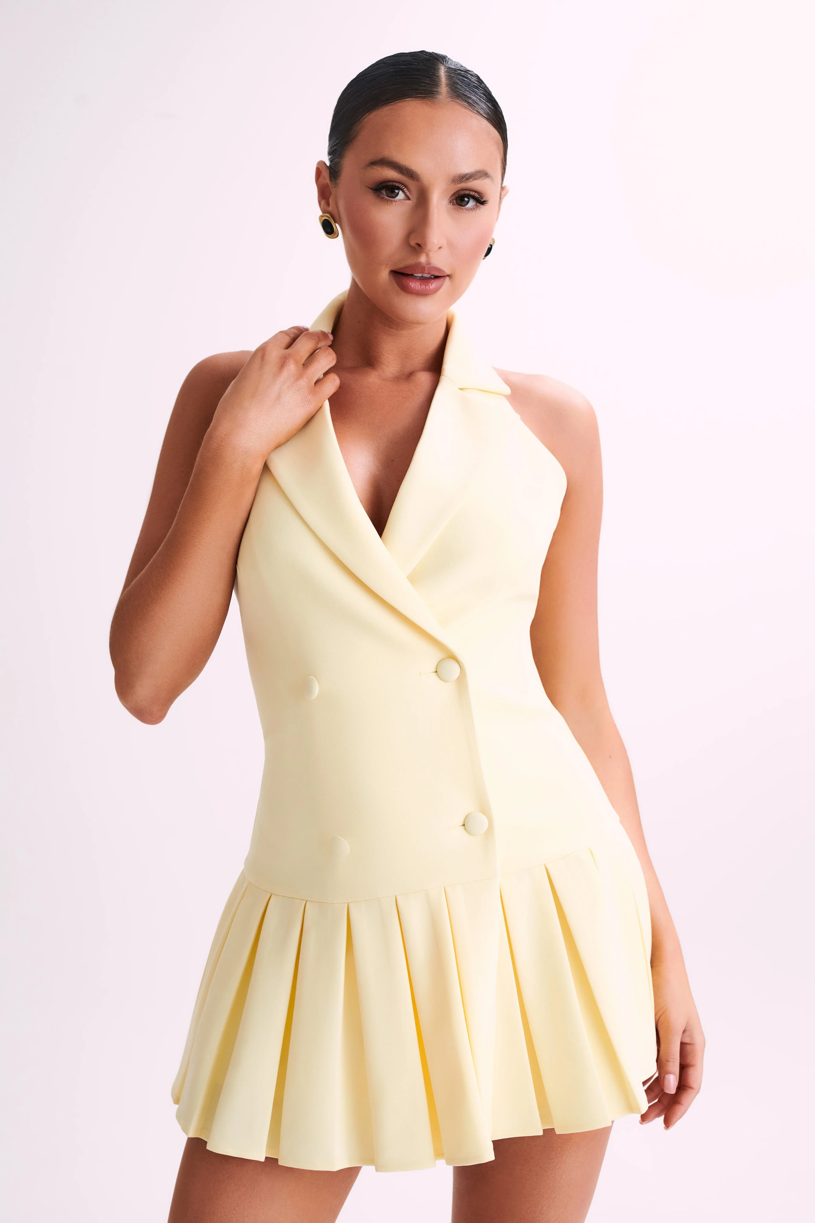 MESHKI Antoinette Pleated Mini Dress - Lemon