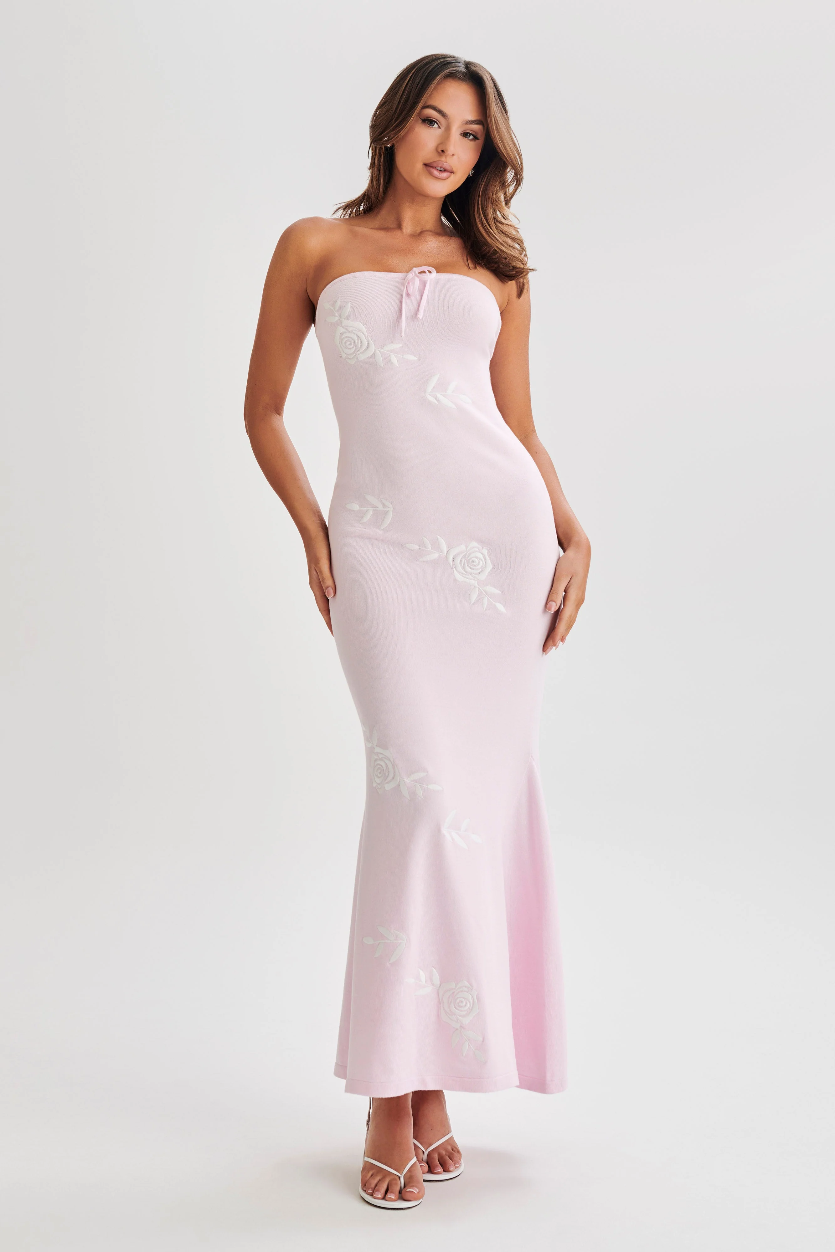 MESHKI Lorelai Strapless Rose Knit Maxi Dress - Fairy Floss Pink