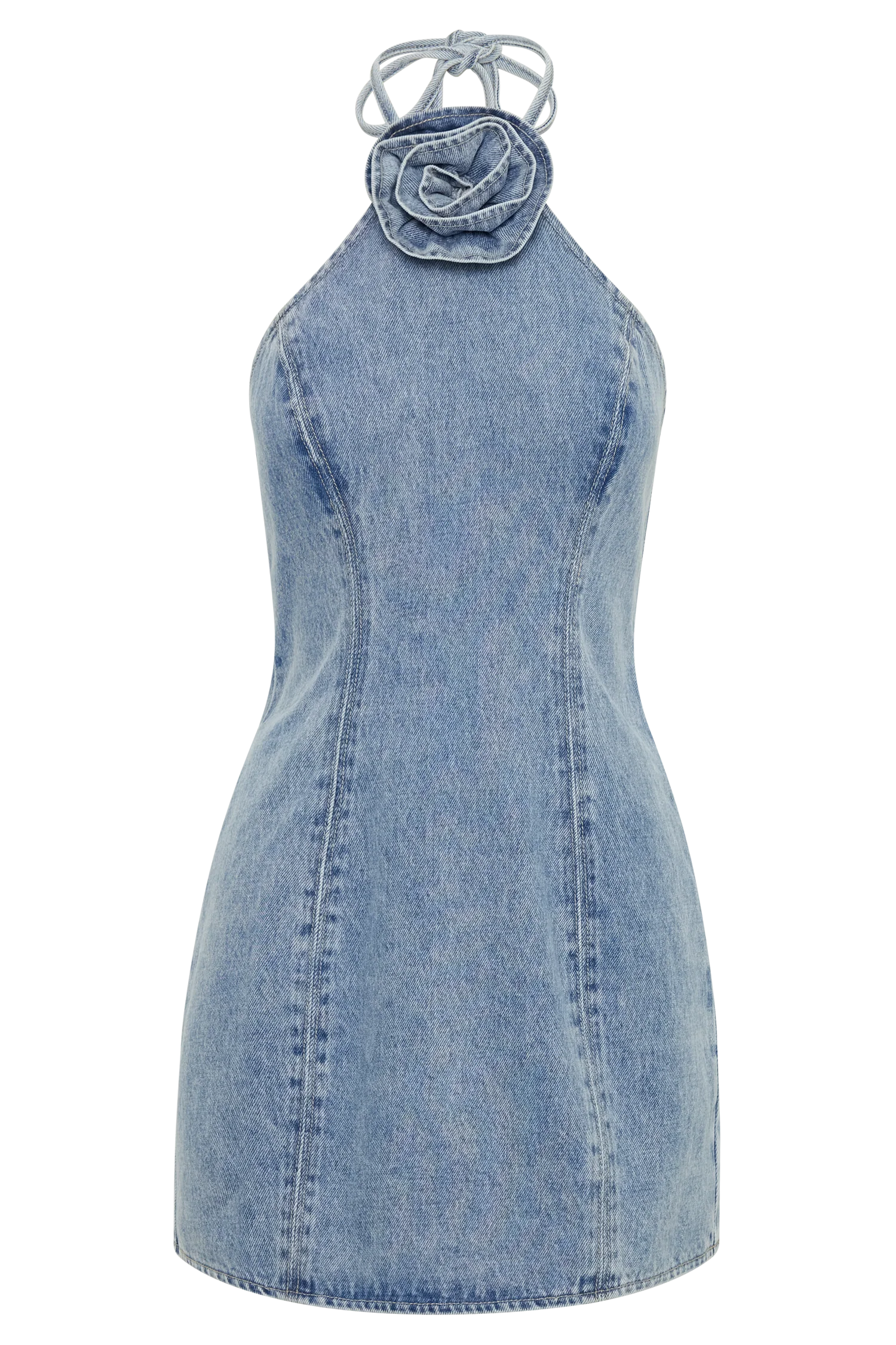 MESHKI Carrie Rose Denim Mini Dress - Mid Blue