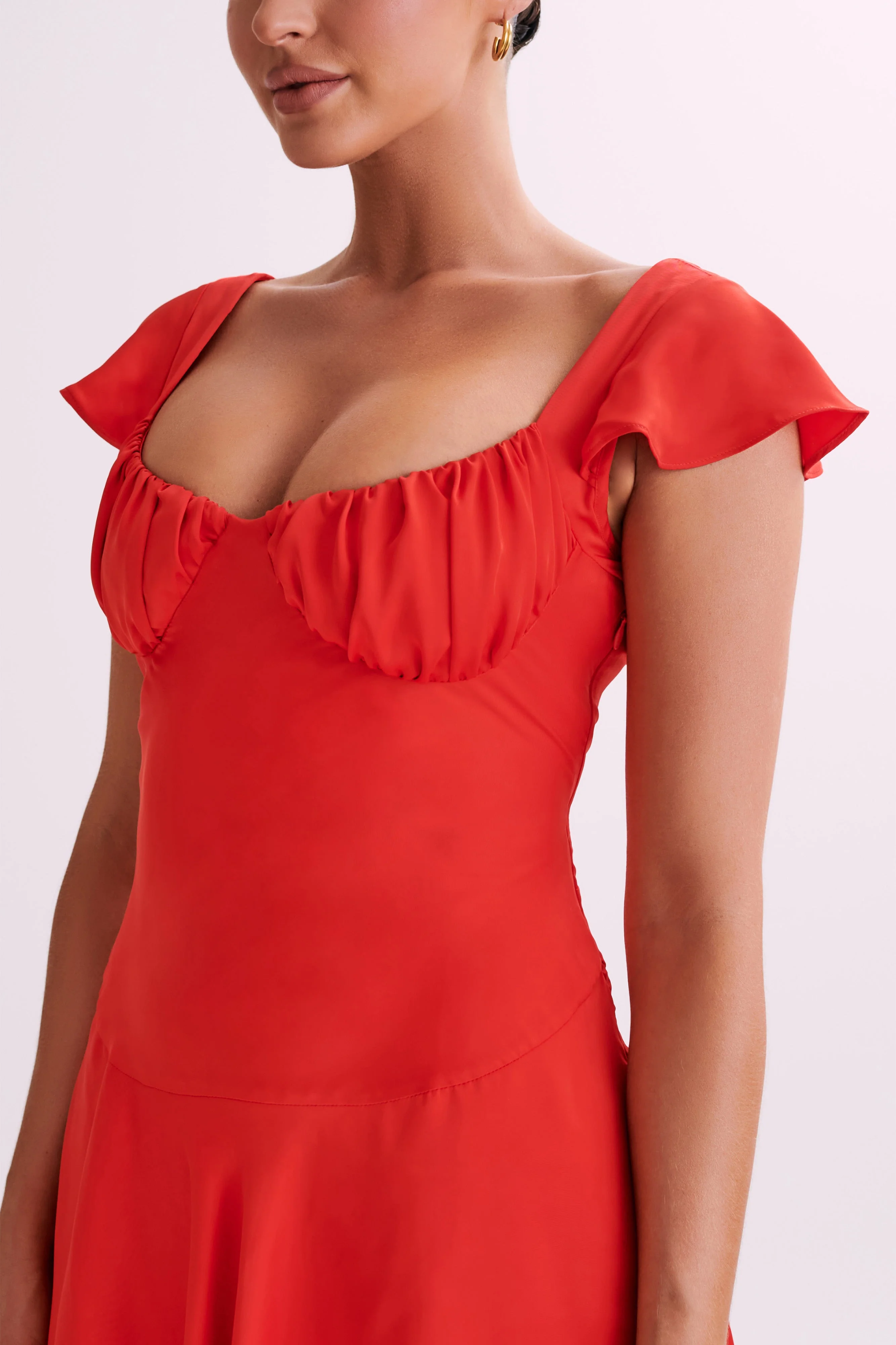 MESHKI Carson Ruched Satin Mini Dress - Red