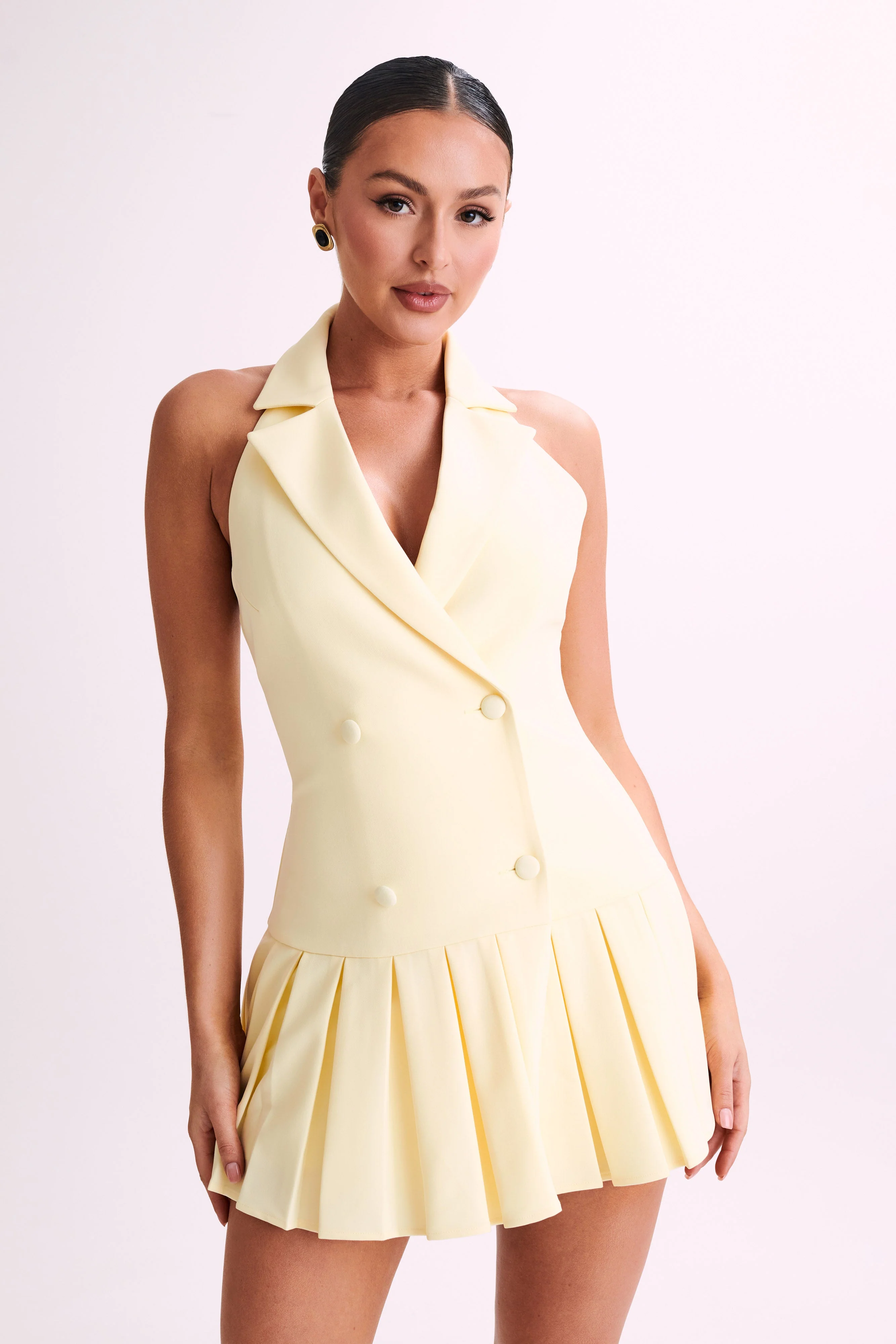MESHKI Antoinette Pleated Mini Dress - Lemon