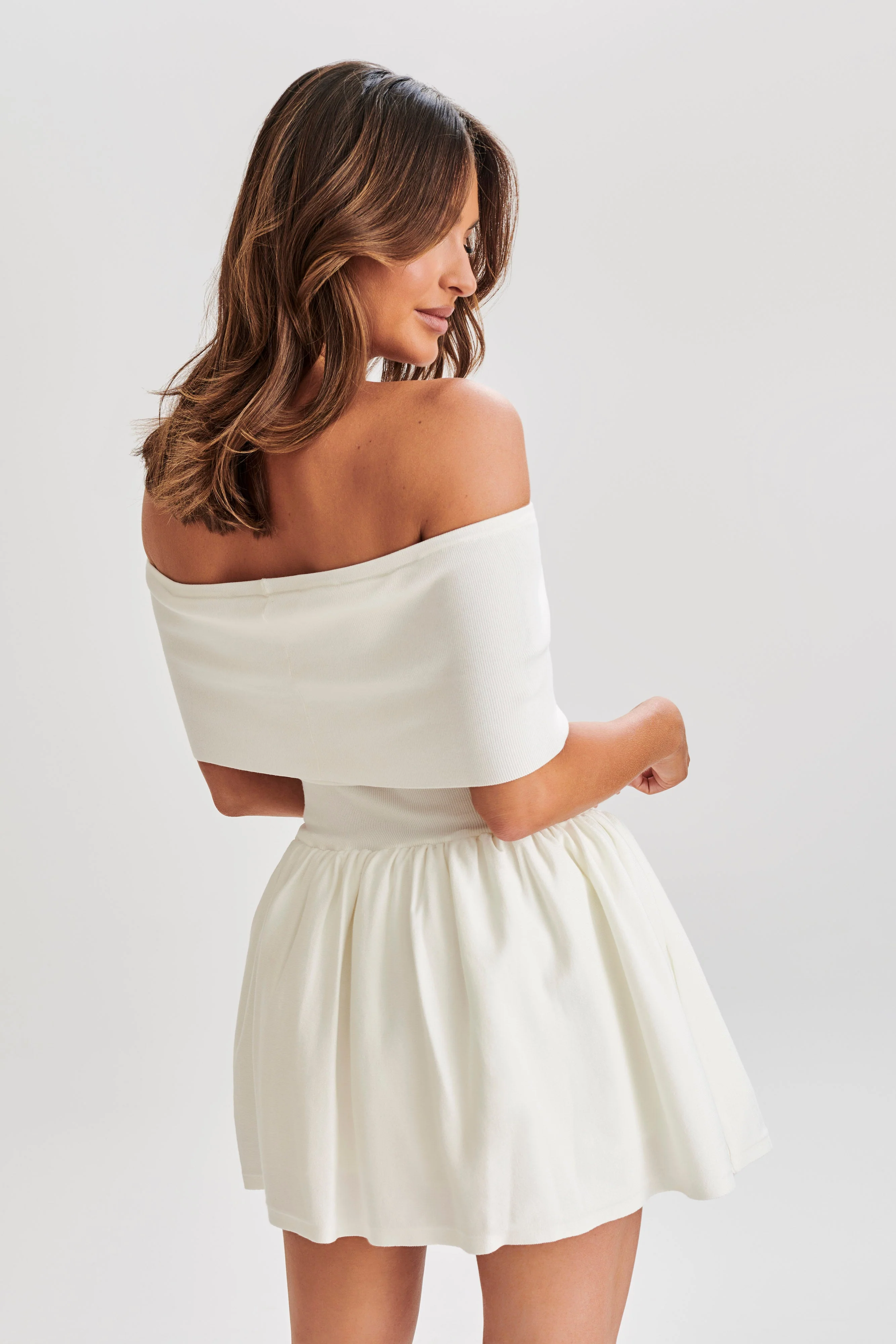 MESHKI Lydia Off Shoulder Knit Mini Dress - White