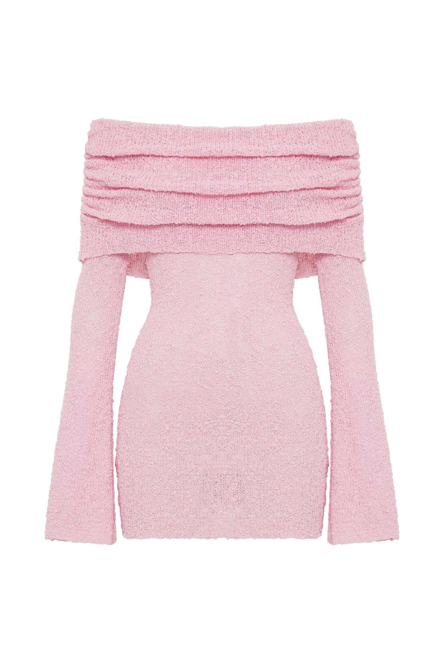 MESHKI Marisol Off Shoulder Boucle Mini Dress - Baby Pink