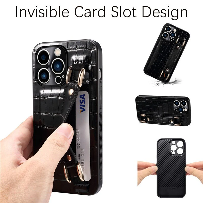 Genuine Leather Wristband Bracket iPhone Case