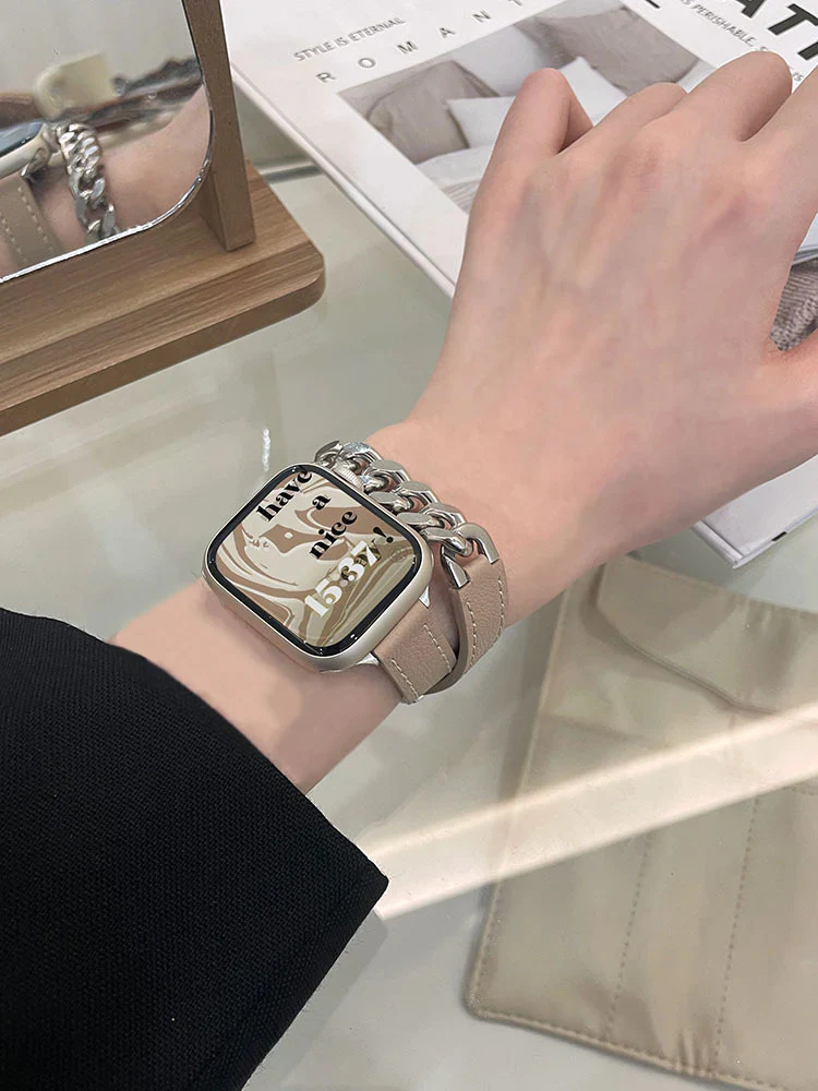 Chain And Leather Band For Apple Watch