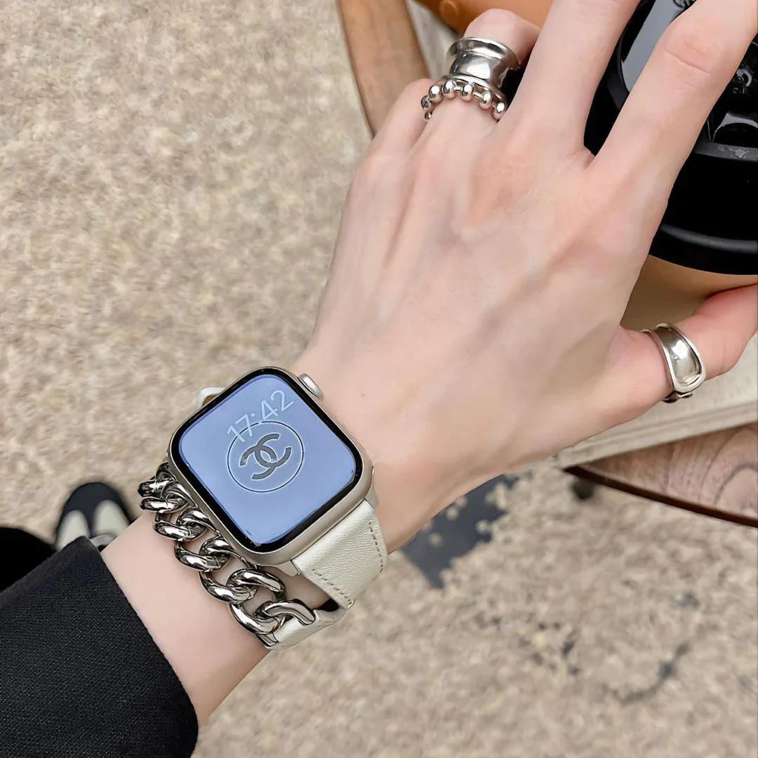 Chain And Leather Band For Apple Watch