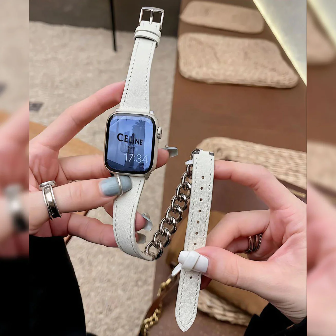 Chain And Leather Band For Apple Watch