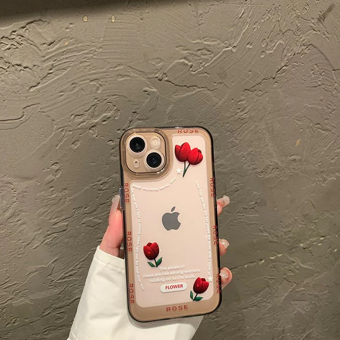 Upgraded Retro Rose Transparent Silicone iPhone Case