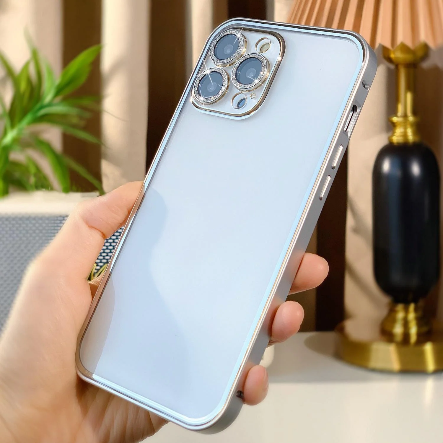 Metal Glitter Transparent iPhone Case With Camera Protector