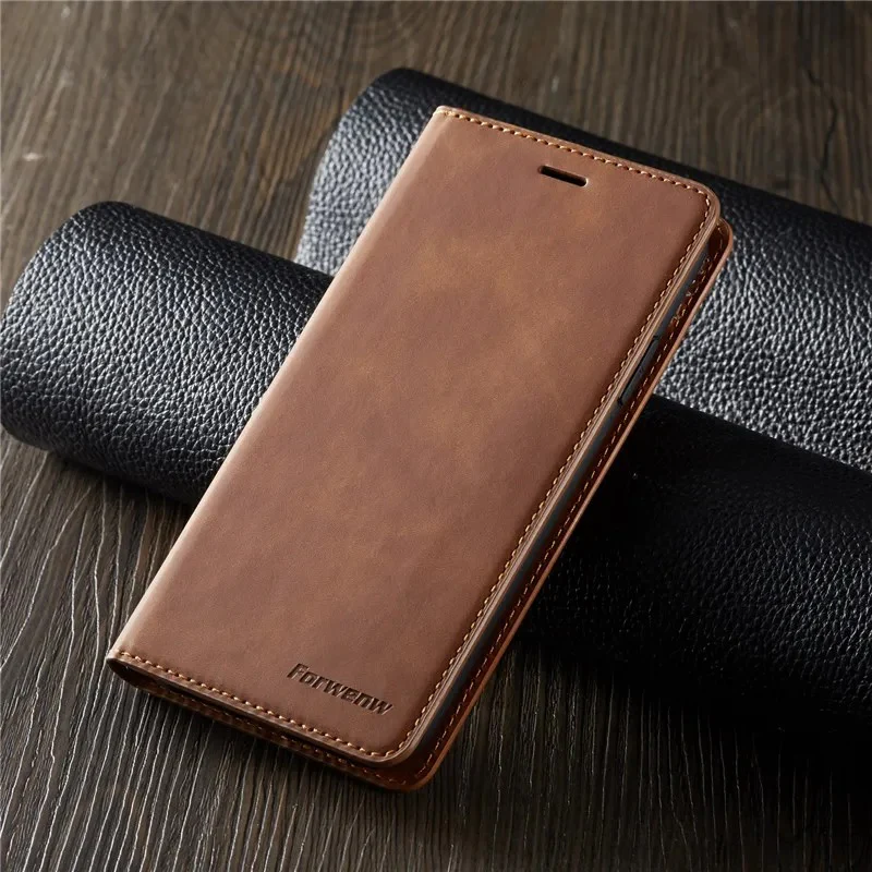 Forwenw Magnetic Flip Wallet Leather iPhone Case