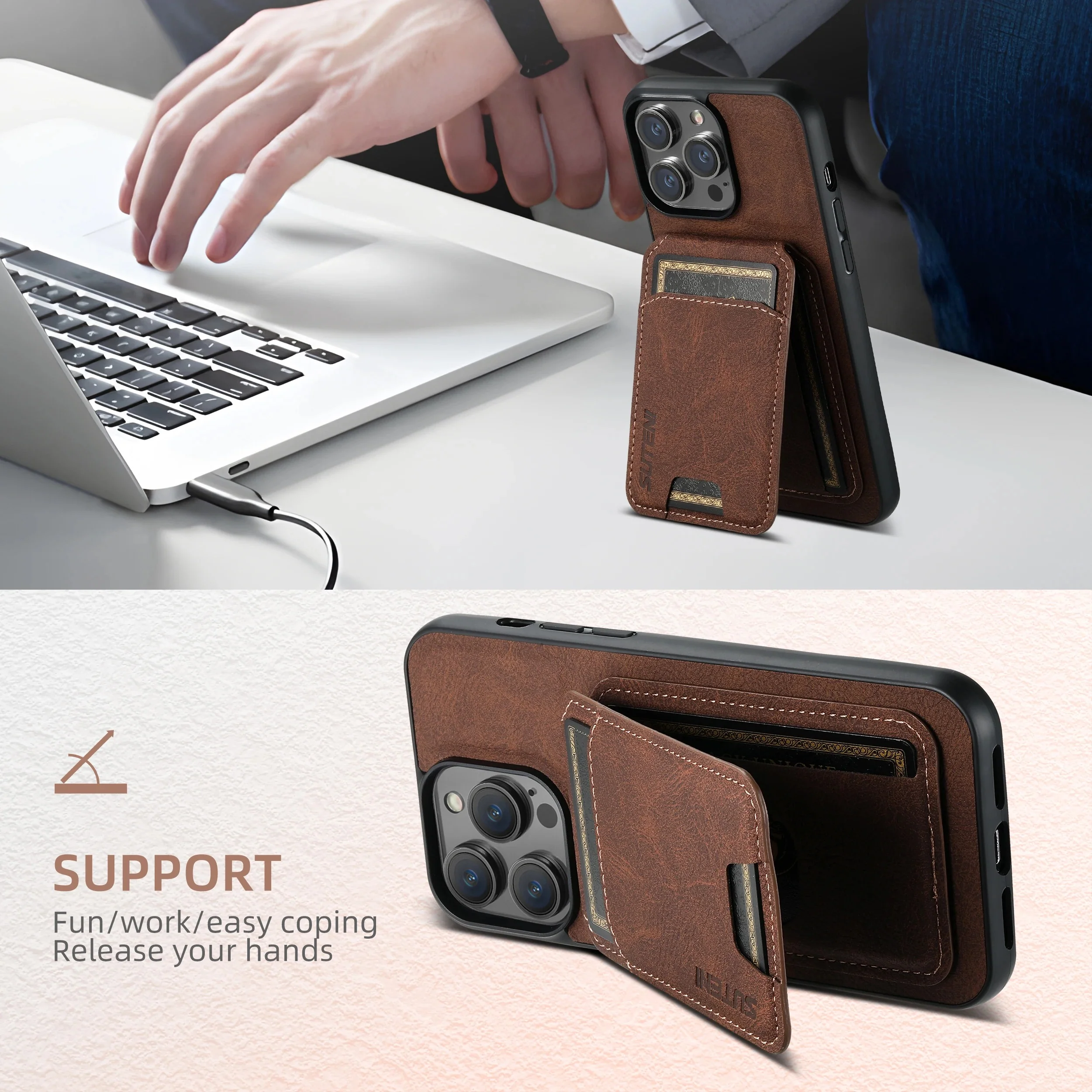 SUTENI Slim Card Holder iPhone Leather Case