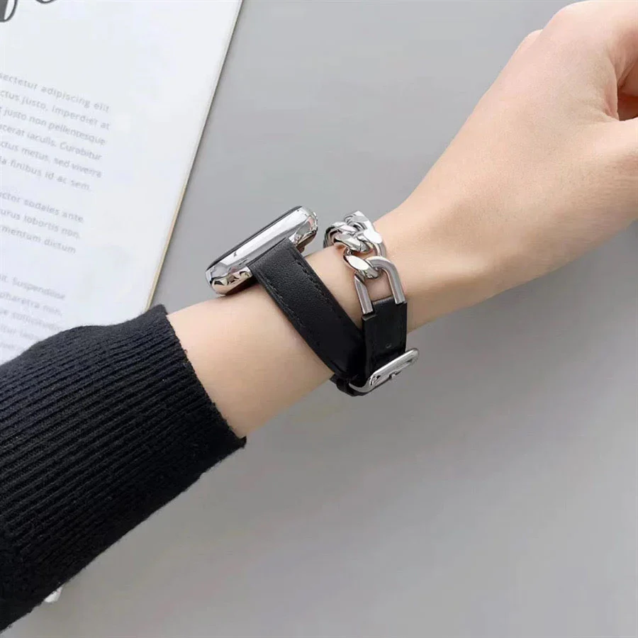 Chain And Leather Band For Apple Watch