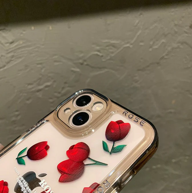 Upgraded Retro Rose Transparent Silicone iPhone Case