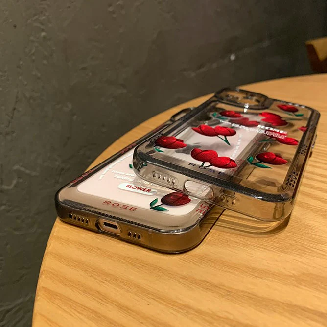 Upgraded Retro Rose Transparent Silicone iPhone Case