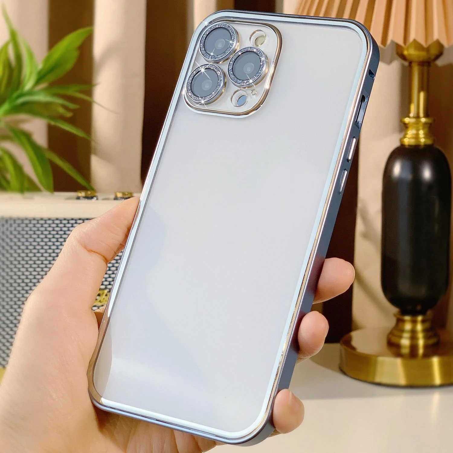 Metal Glitter Transparent iPhone Case With Camera Protector