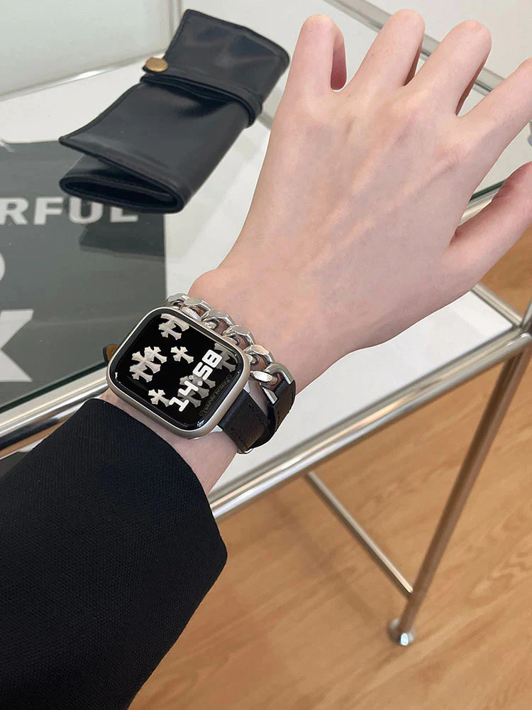 Chain And Leather Band For Apple Watch