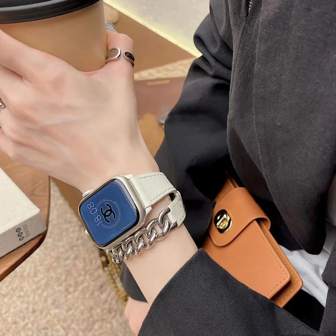 Chain And Leather Band For Apple Watch