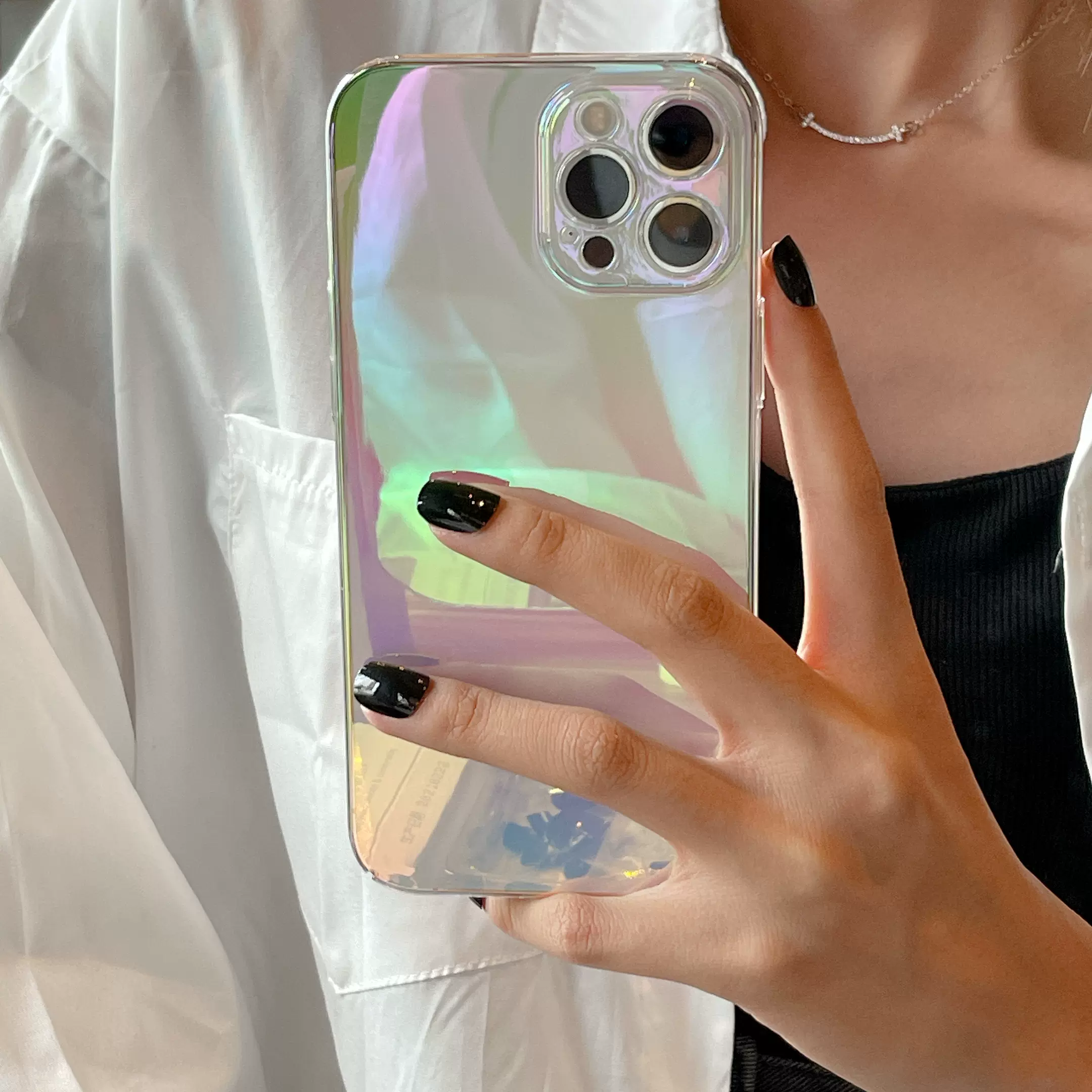Ultra-thin Clear Gradient Mirror iPhone Case with Lens Protector