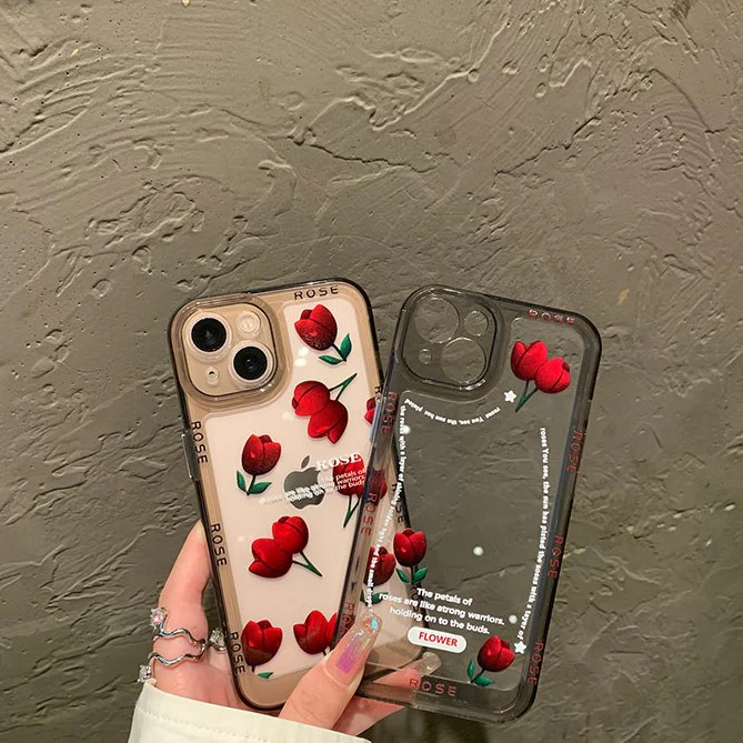 Upgraded Retro Rose Transparent Silicone iPhone Case