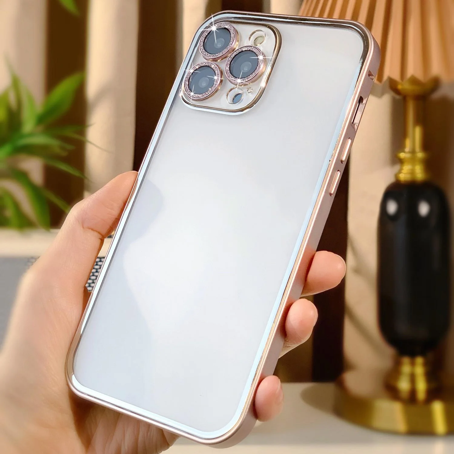 Metal Glitter Transparent iPhone Case With Camera Protector