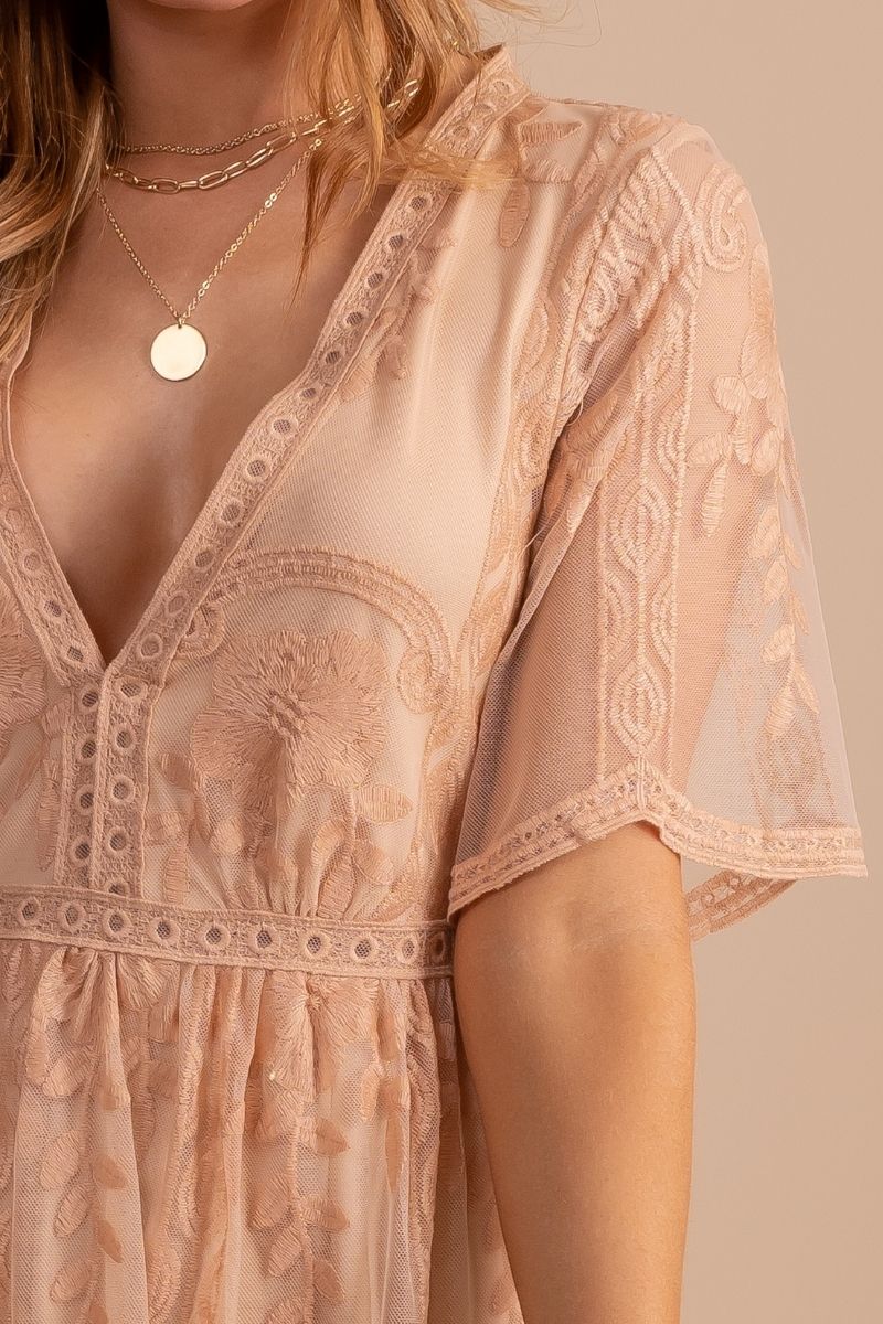 Light My Fire Tan Lace Mini Dress