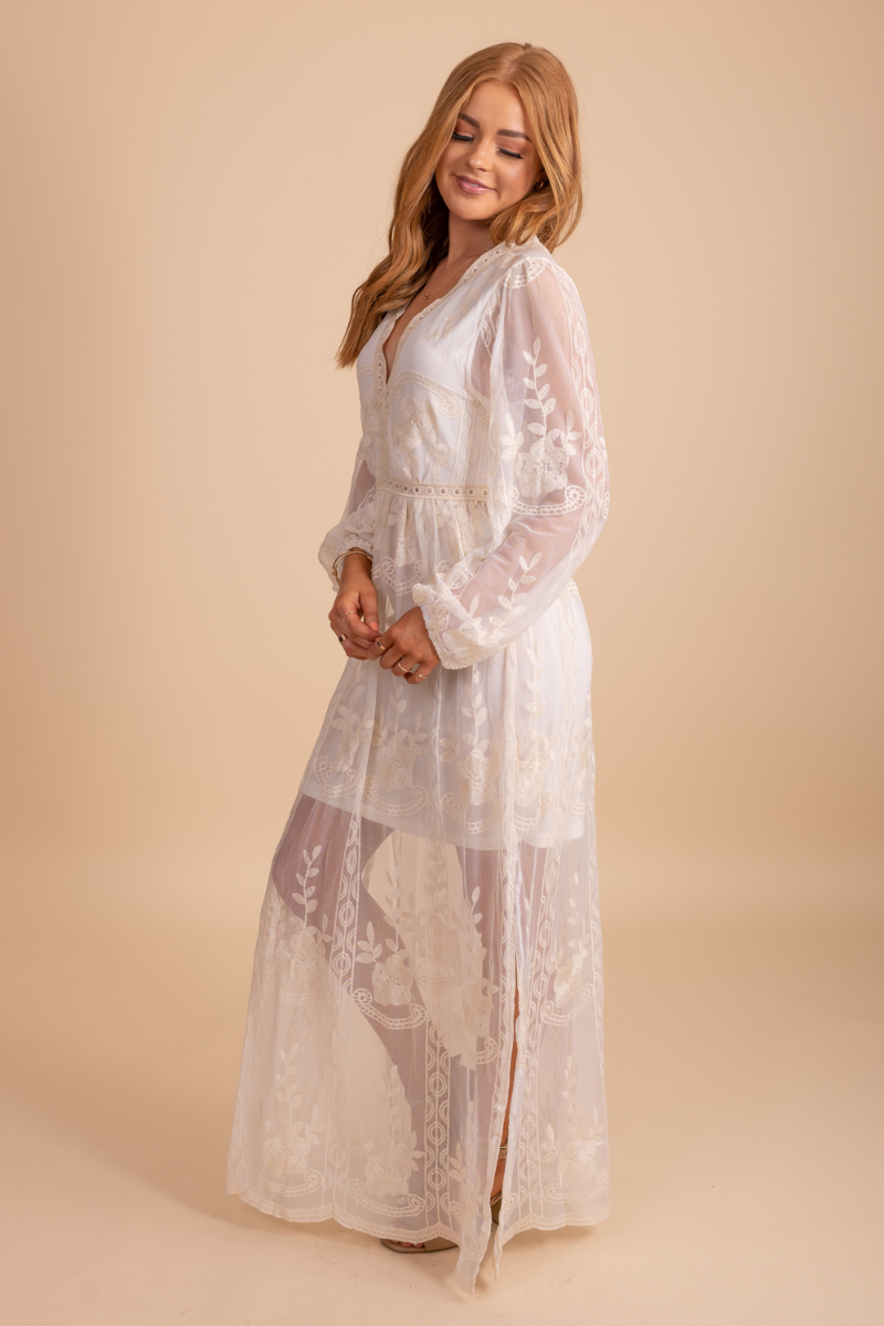 Light My Fire Cream Long Sleeve Maxi Dress