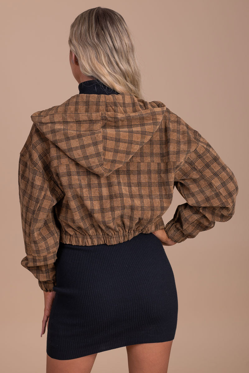 Caramel Latte Plaid Cropped Jacket