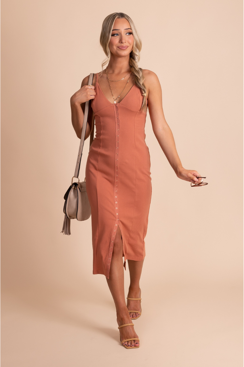 A Little Romance Button Front Midi Dress