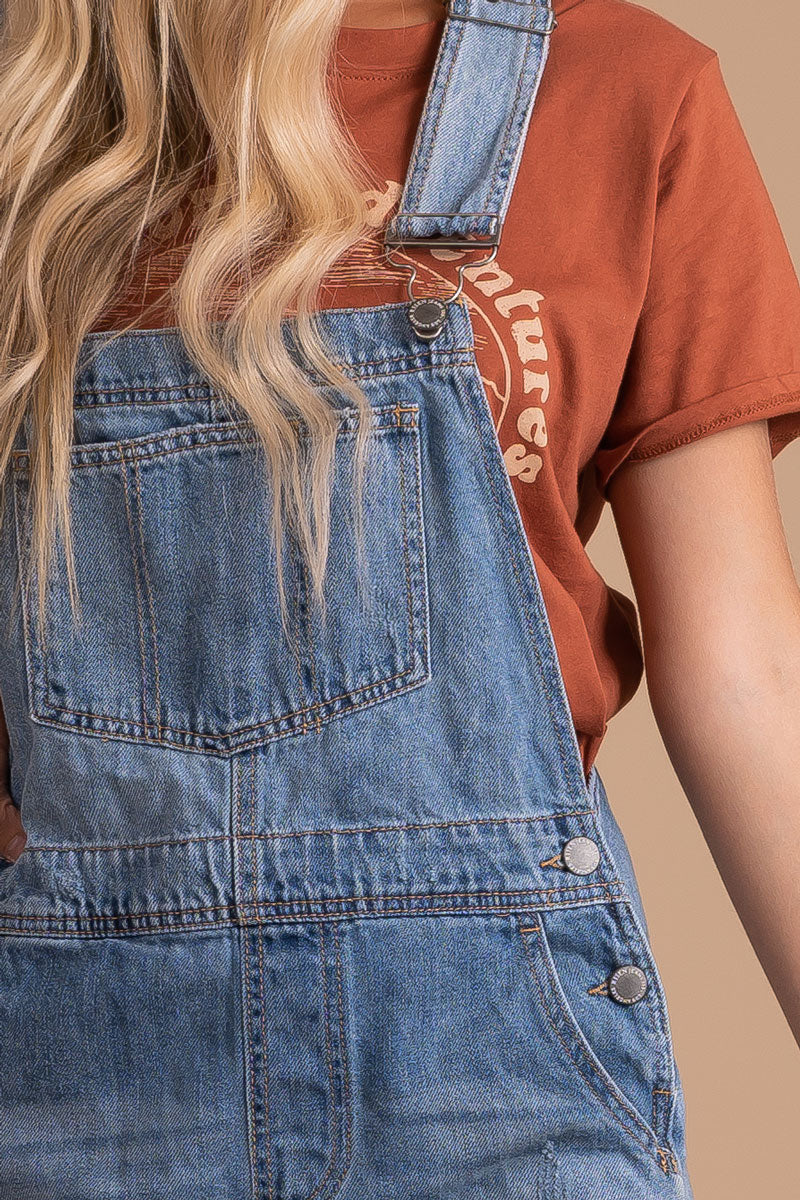 Free As The Wind Denim Overall Romper - Blue