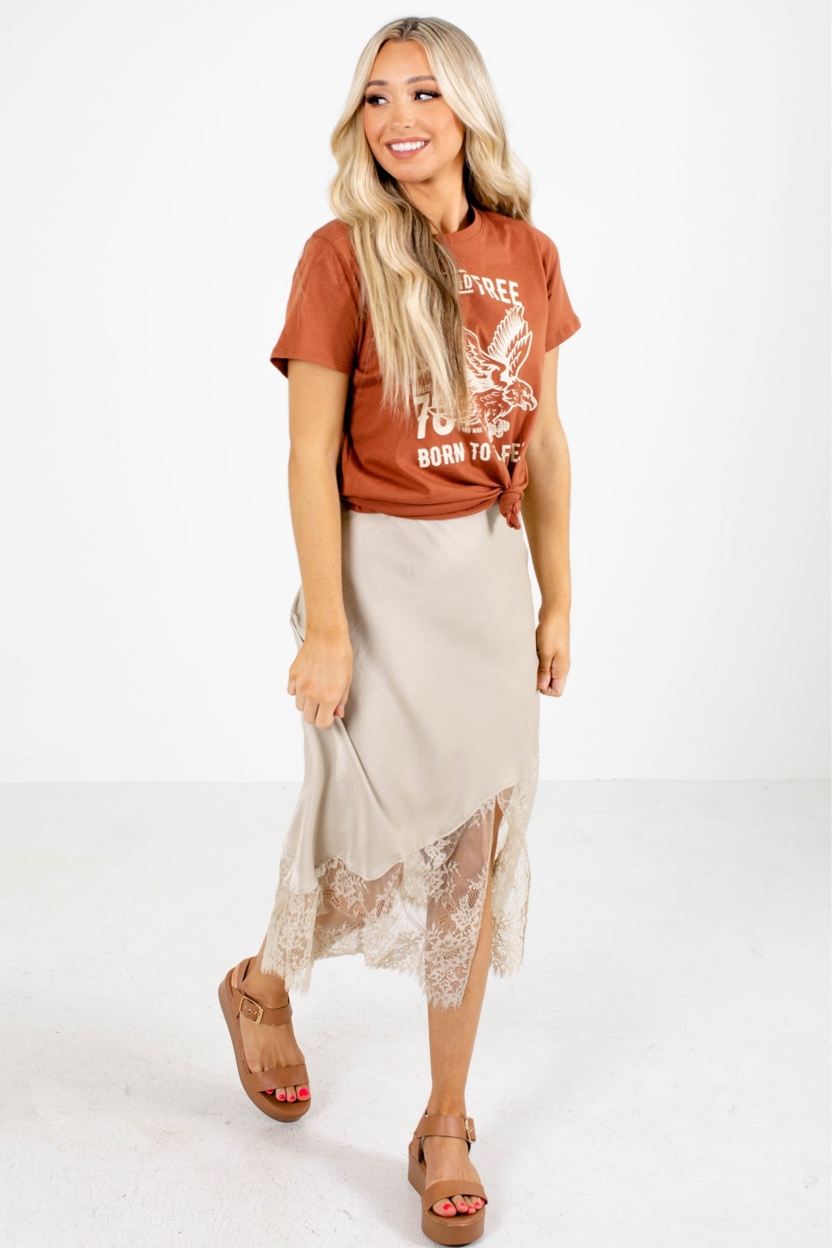 Simply Radiant Midi Skirt - Light Brown