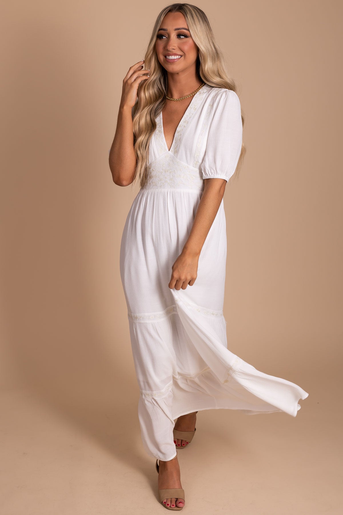 Be A Wildflower Maxi Dress - White
