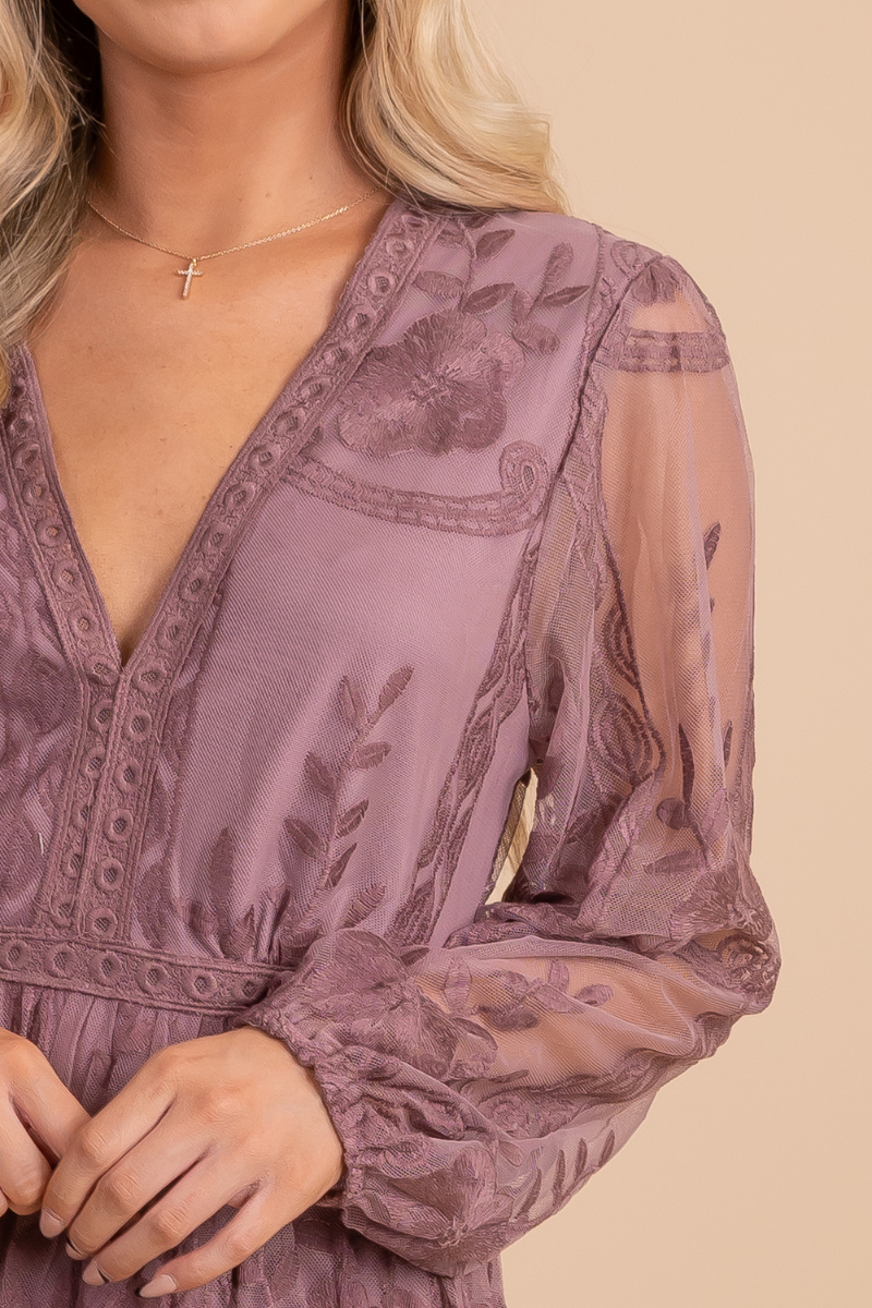 Light My Fire Mauve Long Sleeve Maxi Dress