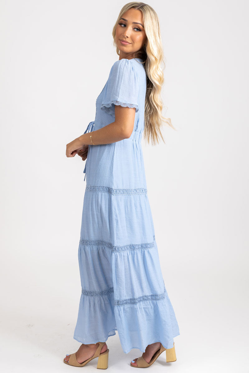 Cloud Gazing Tiered Maxi Dress - Light Blue
