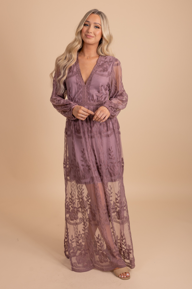 Light My Fire Mauve Long Sleeve Maxi Dress