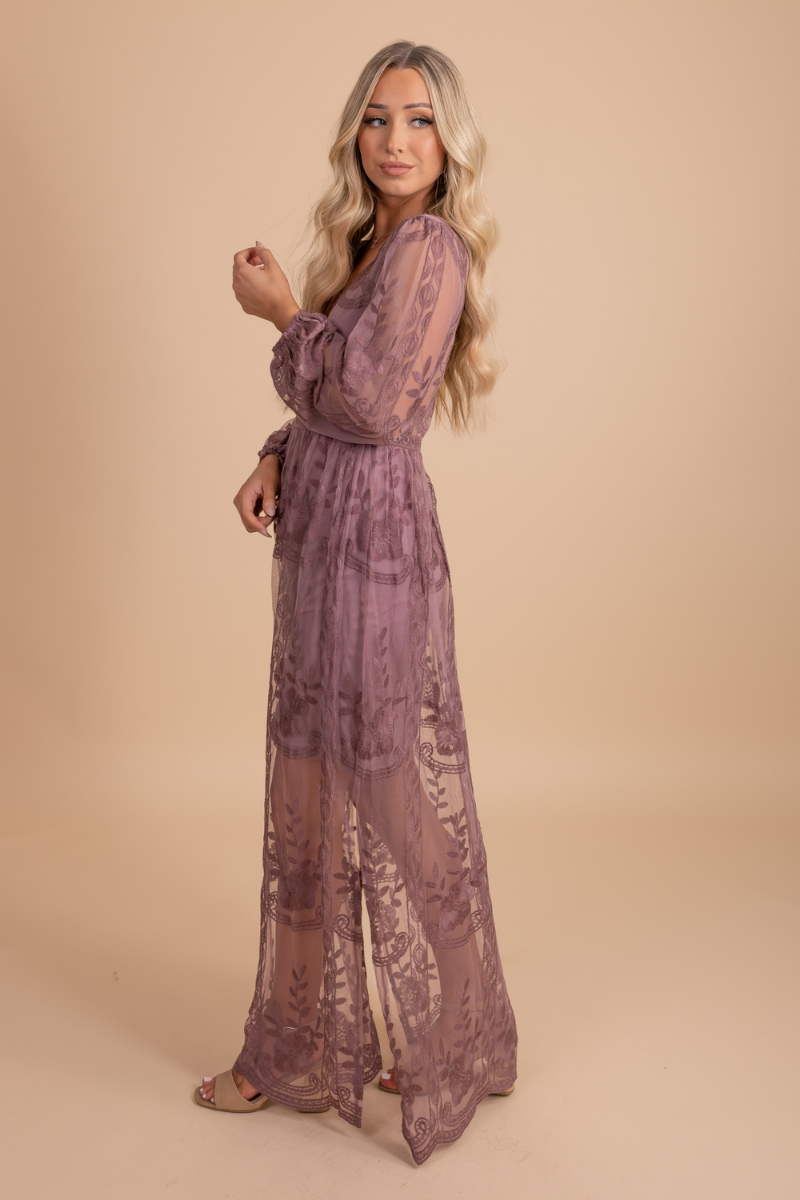 Light My Fire Mauve Long Sleeve Maxi Dress