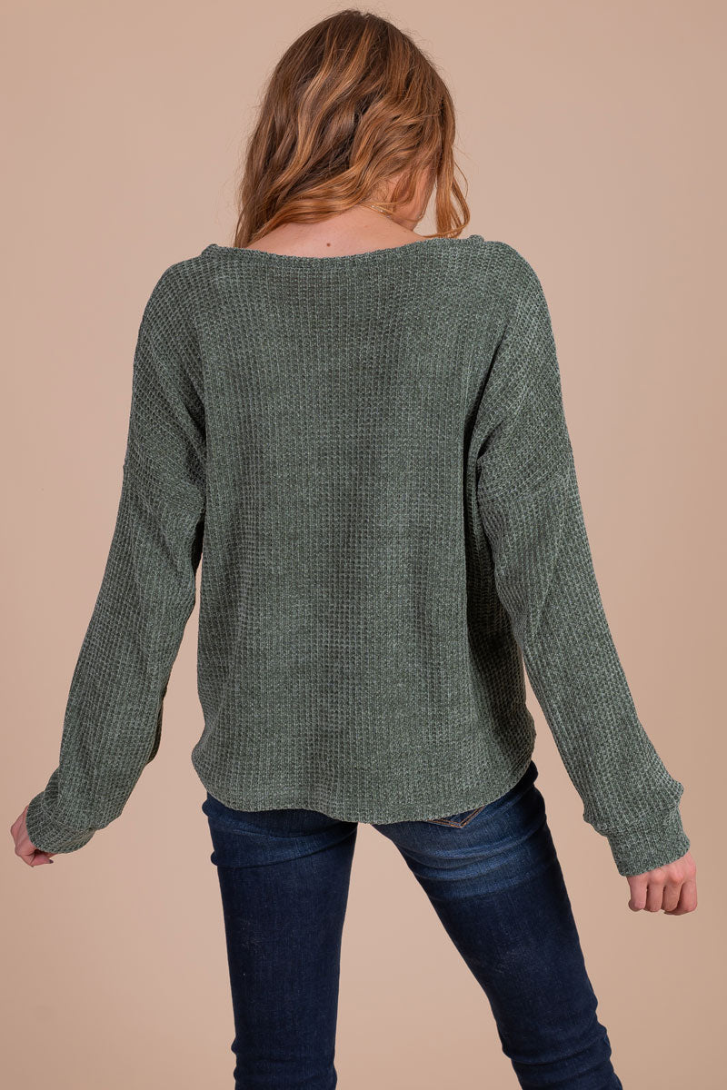 Into The Woods Knit Pullover Sweater - Dark Green
