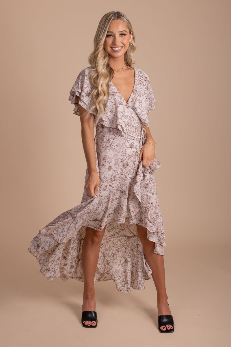 Feminine Frills Floral Maxi Dress - Light Pink