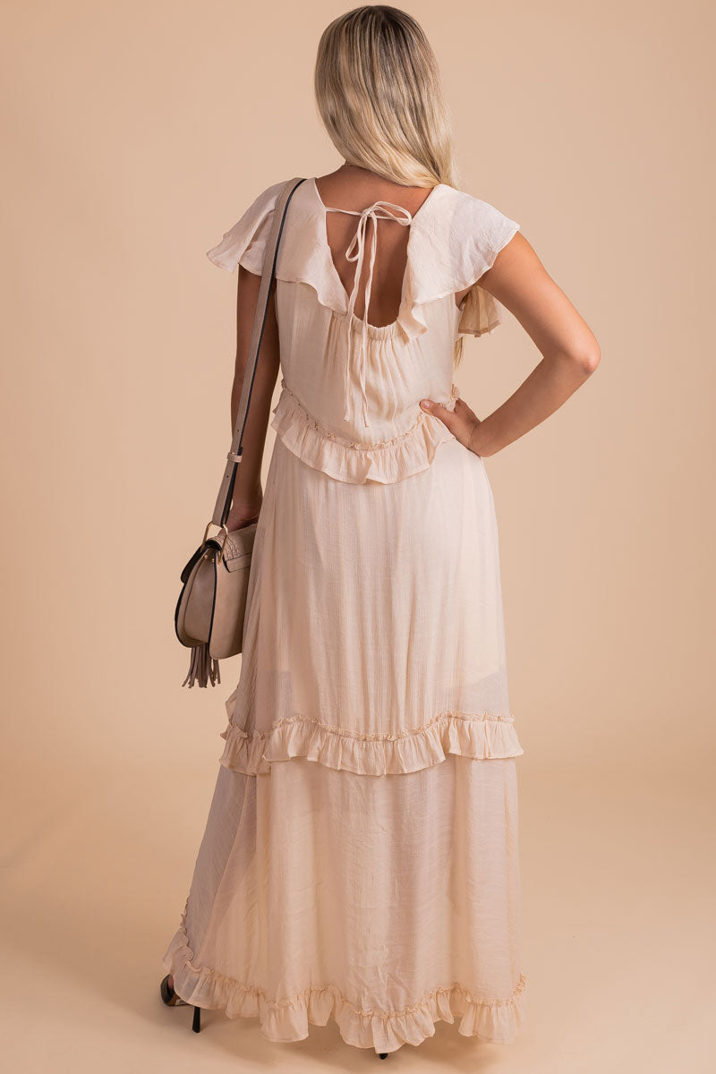 I'm With You Button Front Maxi Dress - Off White