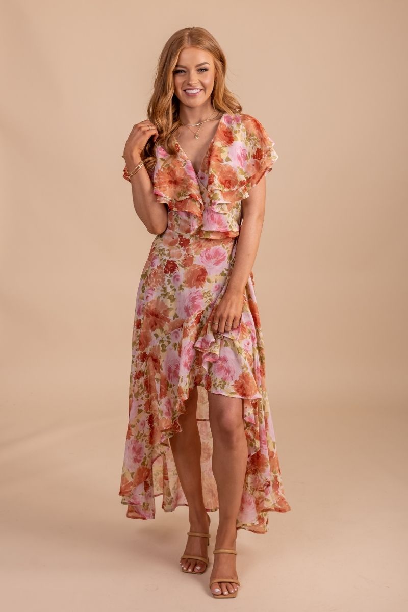 Crazy For Florals Wrap Midi Dress - Pink