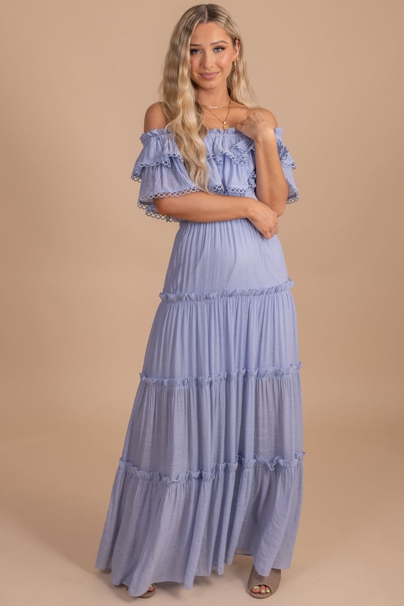 A Trip To Florence Off Shoulder Maxi Dress - Light Blue