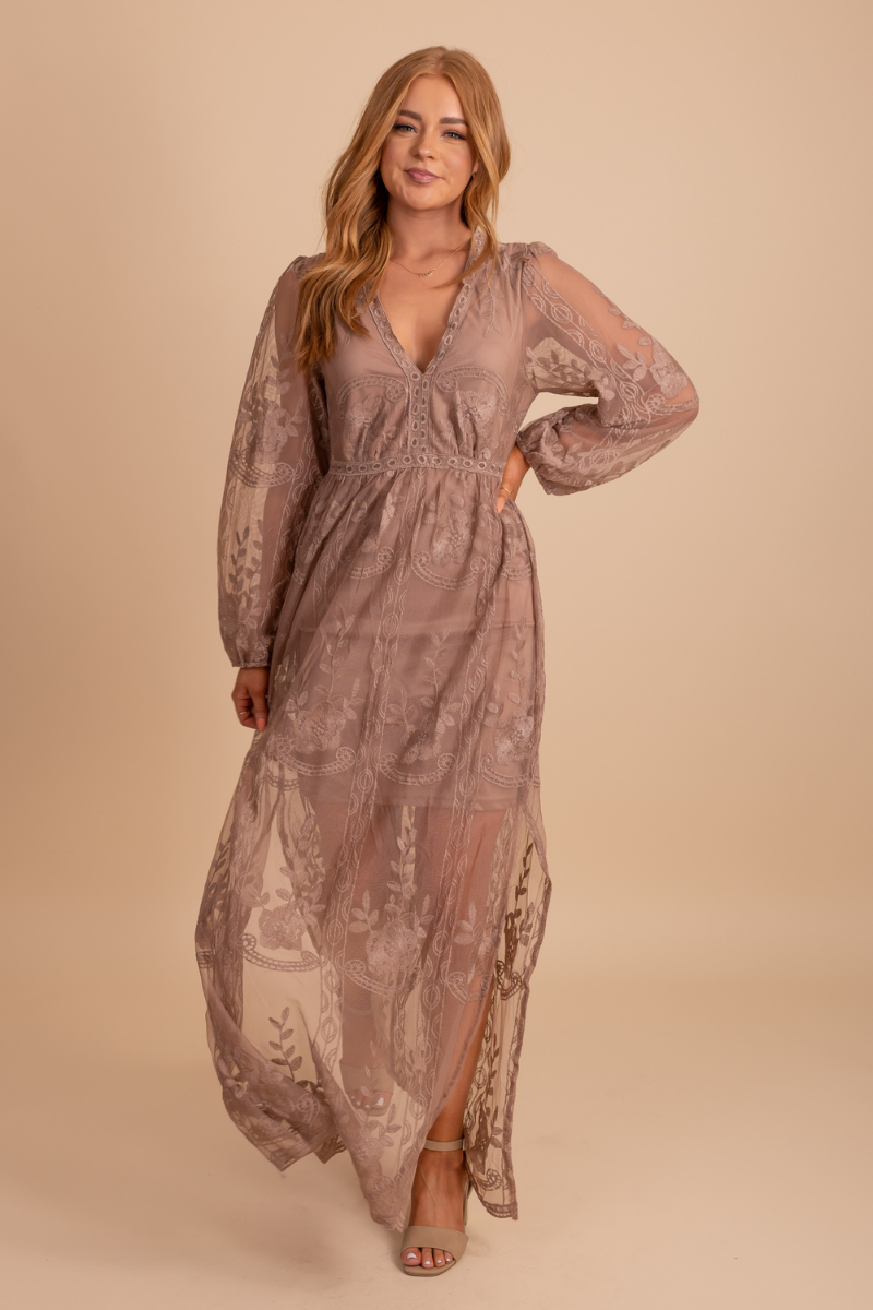 Light My Fire Mocha Long Sleeve Maxi Dress