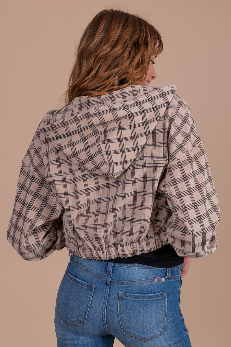 Caramel Latte Plaid Cropped Jacket