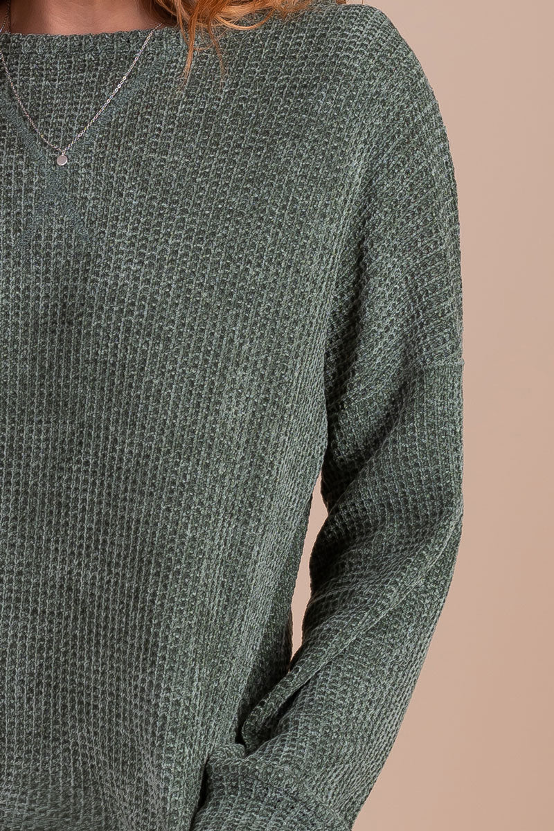 Into The Woods Knit Pullover Sweater - Dark Green