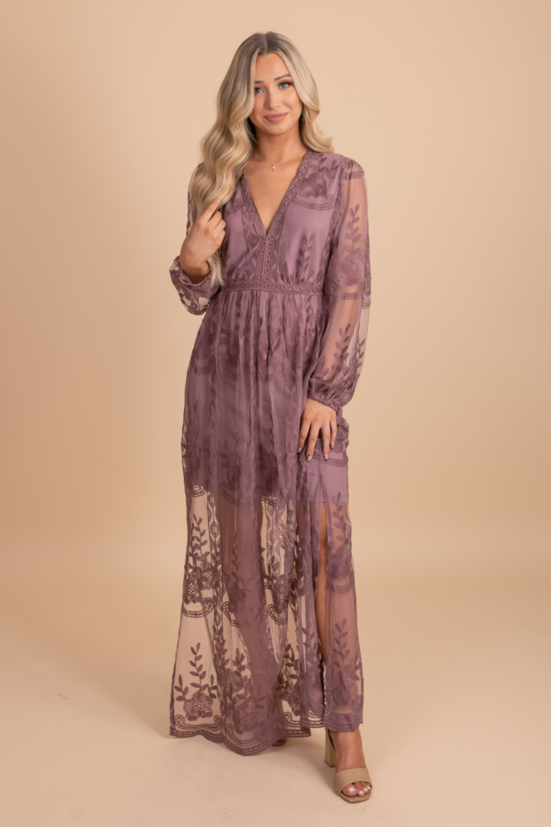 Light My Fire Mauve Long Sleeve Maxi Dress